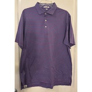 Peter Millar Poli Shirt Men’s Large Blue Purple Stripes 100% Cotton Golf Shirt